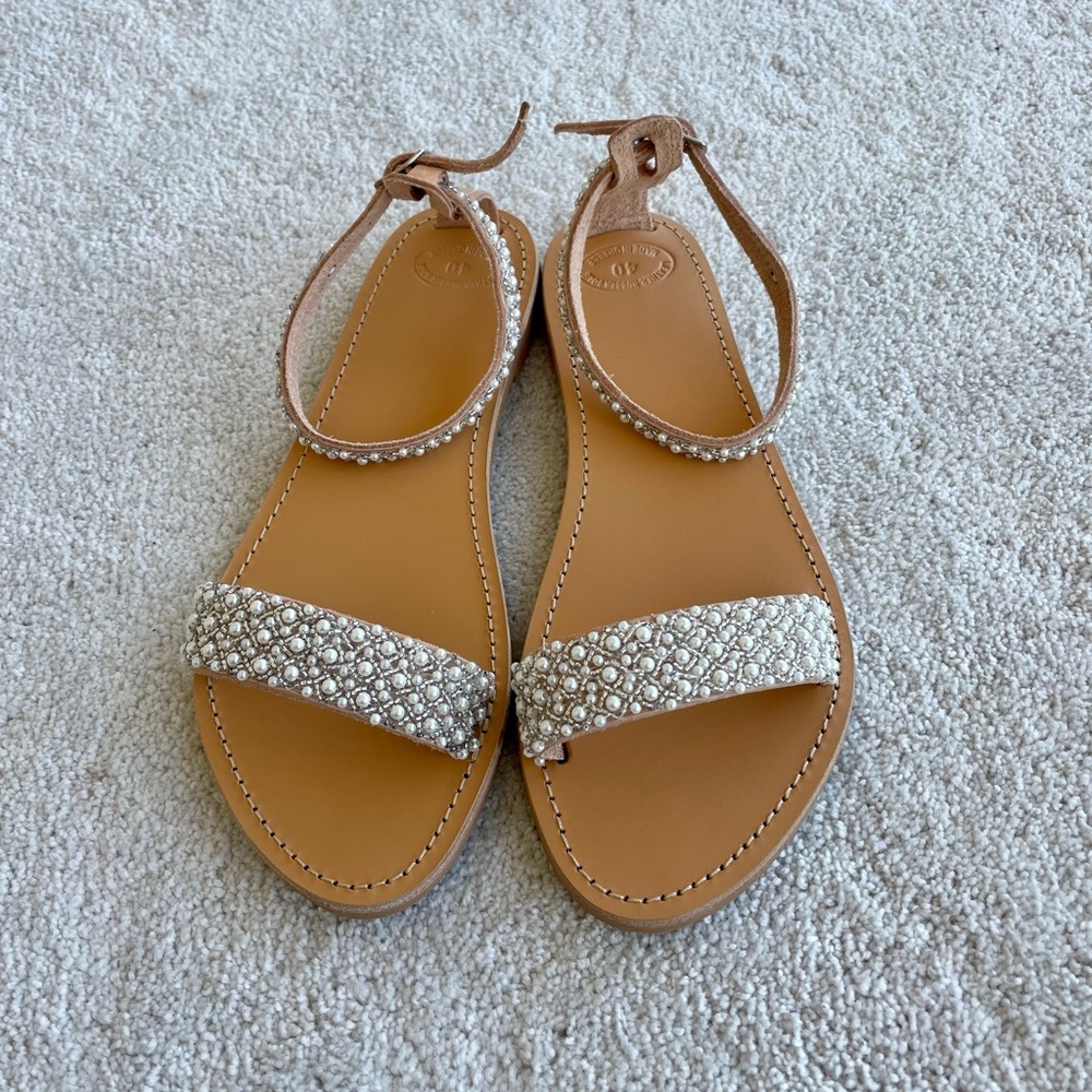Leather sandals/ handmade/pearl accents. Wedding/bridal/ beach sandals.